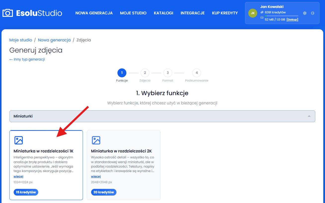 Wybierz funkcje "Miniaturka"