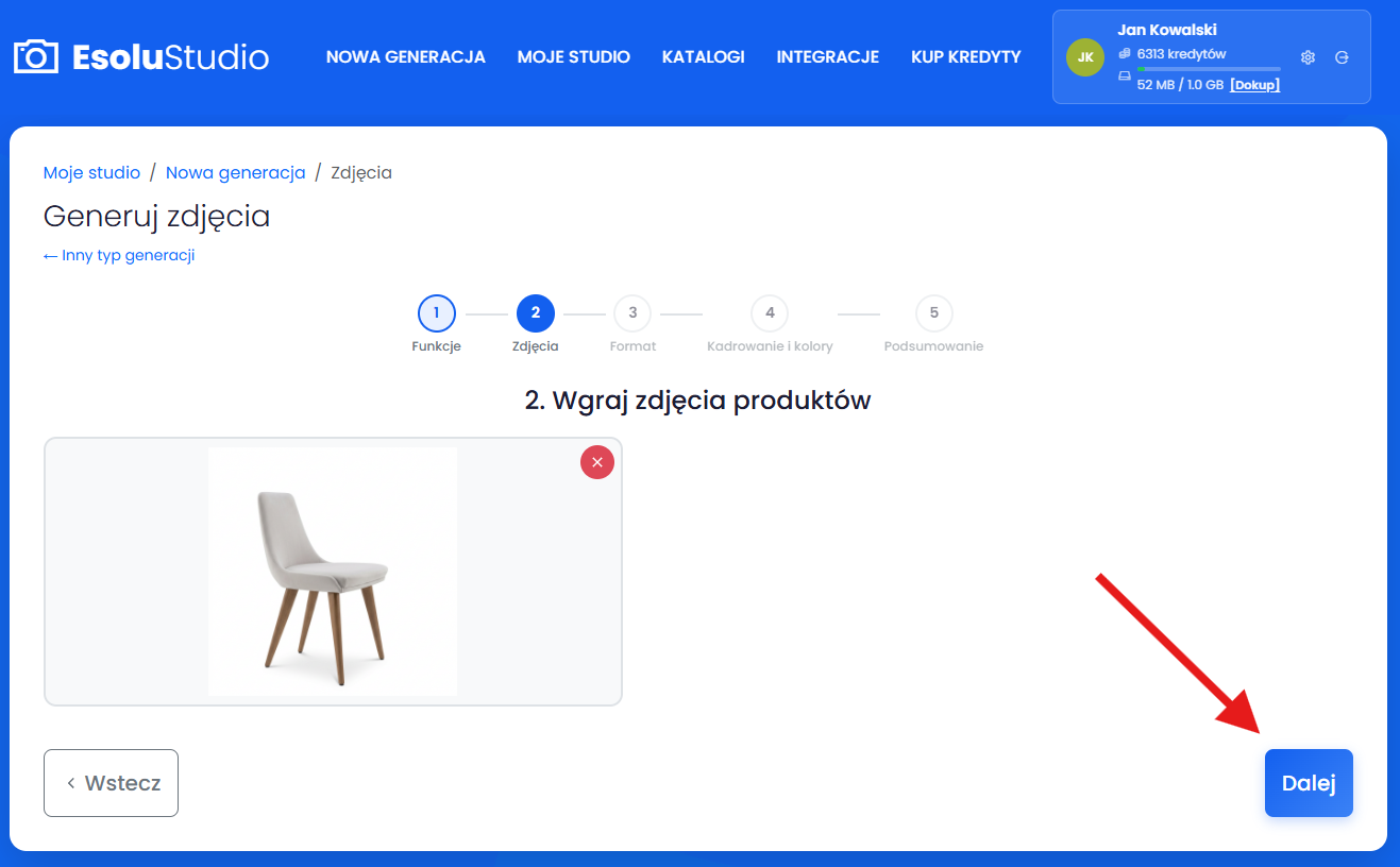 Wgraj zdjęcie z urządzenia lub wybierz zdjęcie produktu z katalogu 