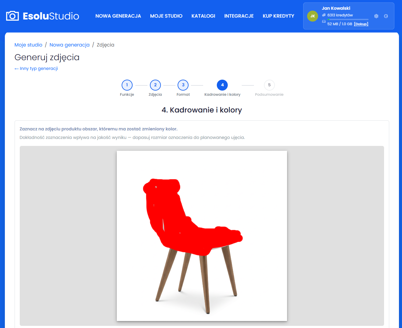 Oznacz miejsce na które aplikacja nałoży kolory