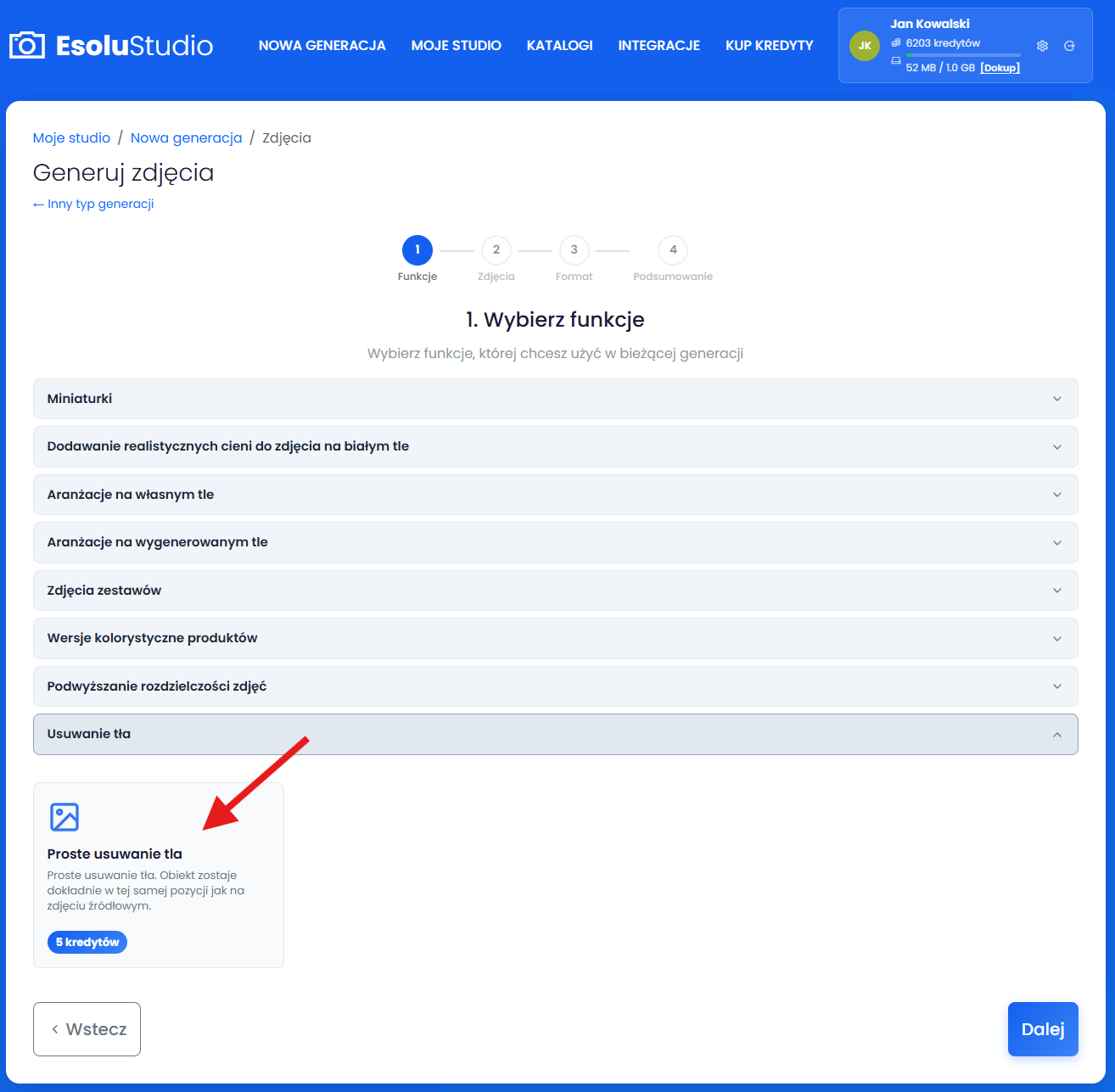 Wybierz funkcje "Proste usuwanie tła"