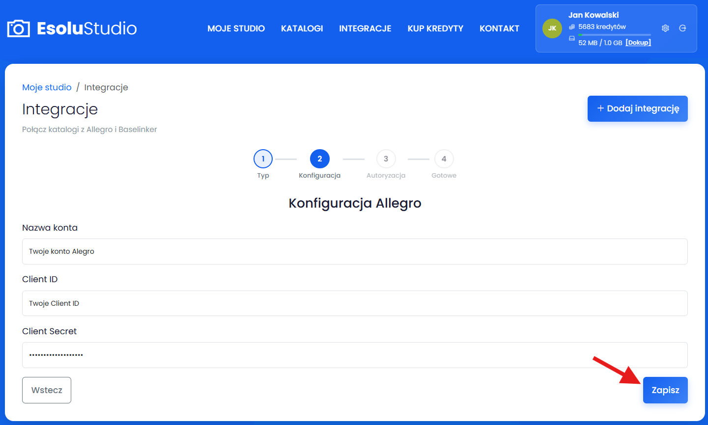 Krok 8: Zapisz klucze dostępu Allegro