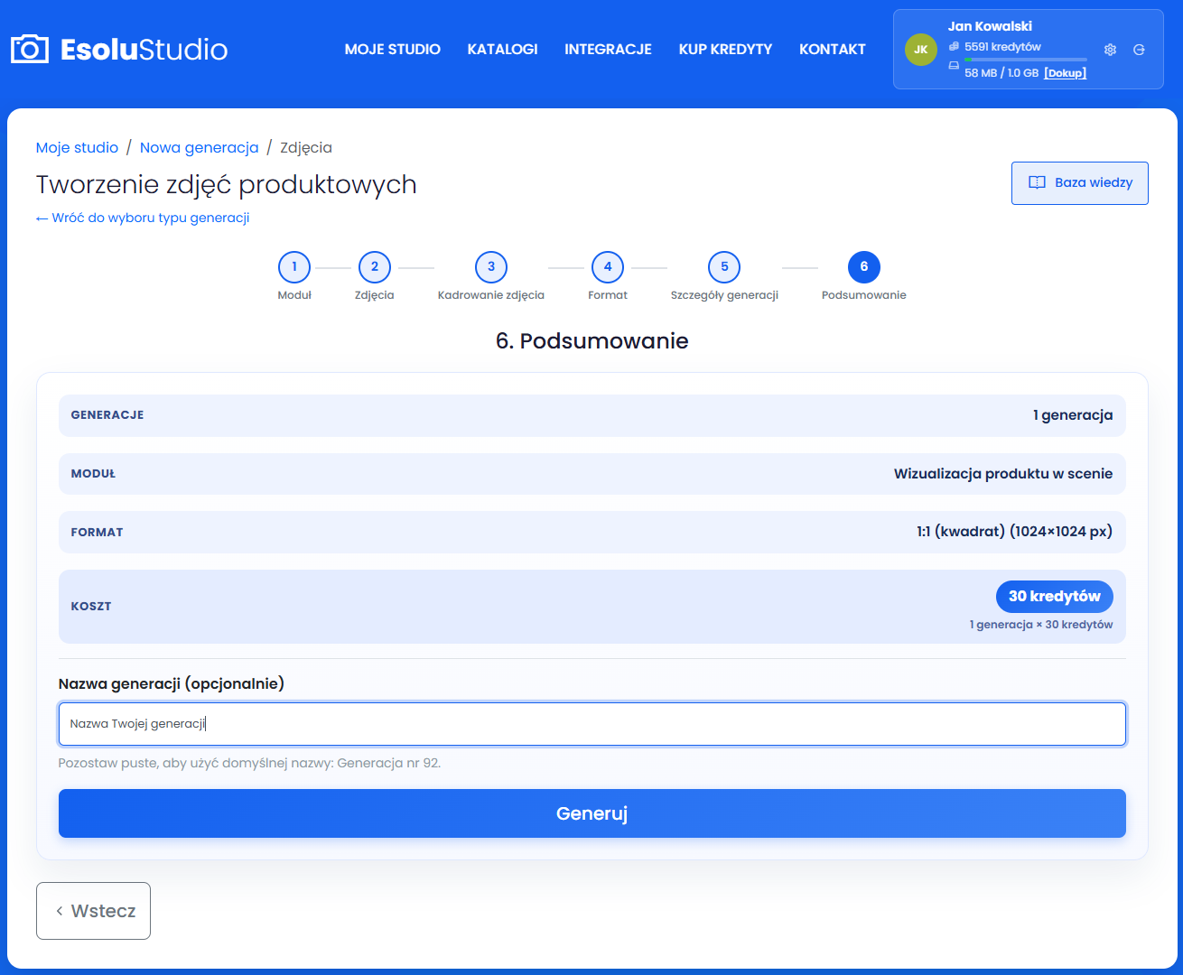 Zapoznaj się z podsumowaniem i rozpocznij generacje. 