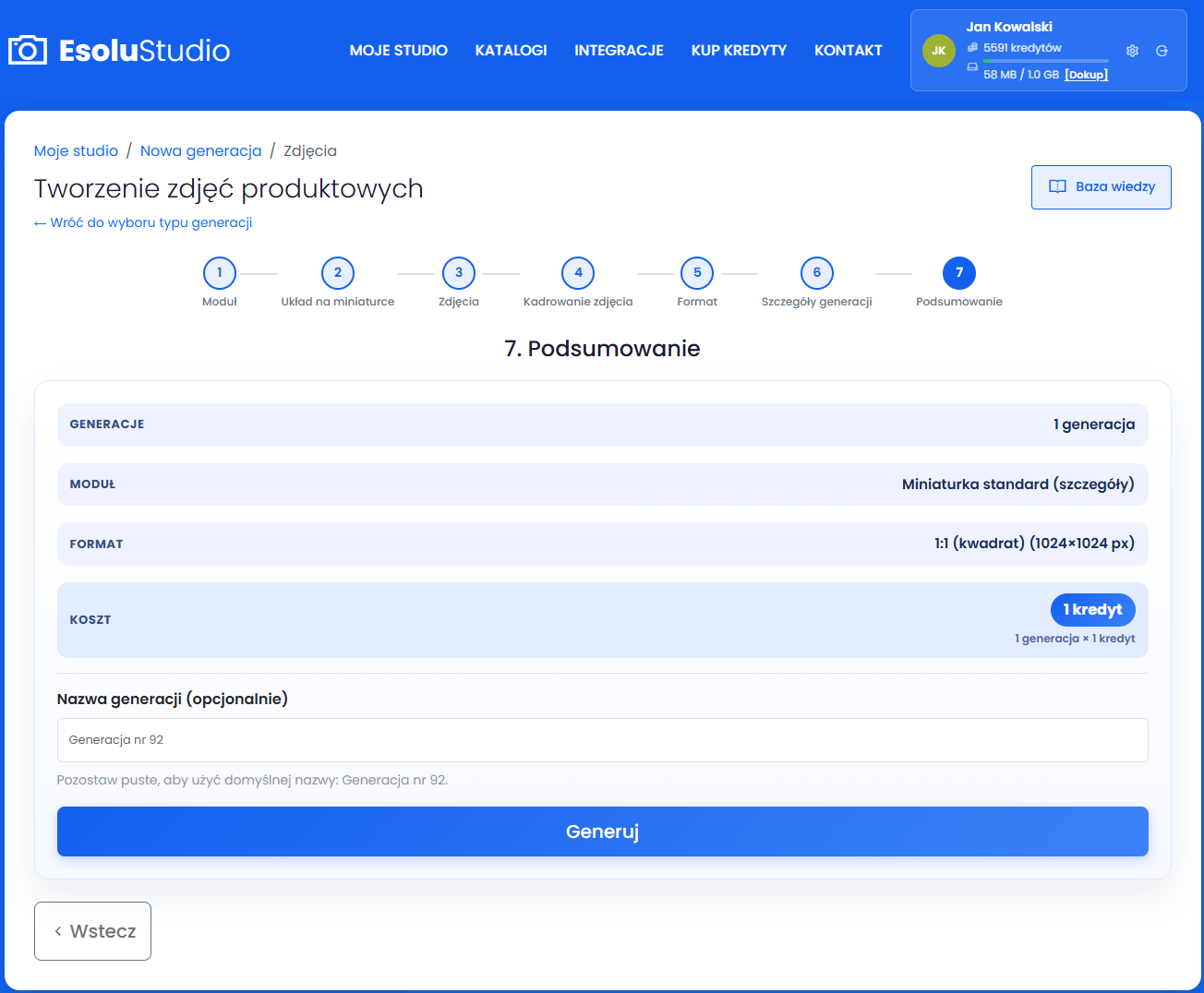 Zapoznaj się z podsumowaniem i rozpocznij generacje. 