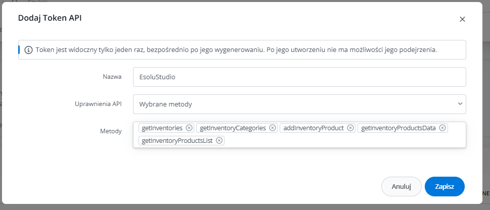 Rejestracja nowego tokenu