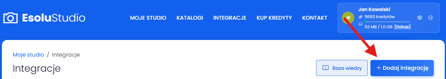 Przejdź do formularza dodawania integracji