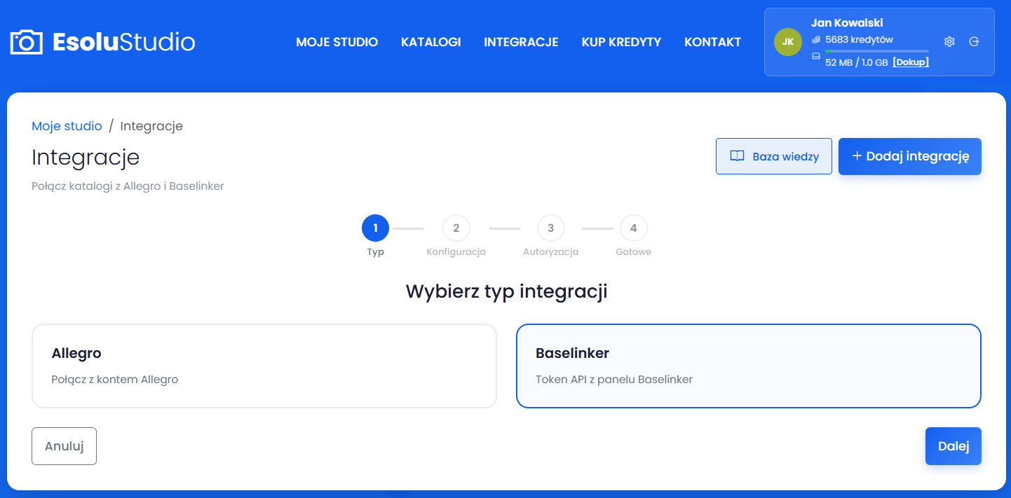 Wybierz z dostępnych integracji "Baselinker"