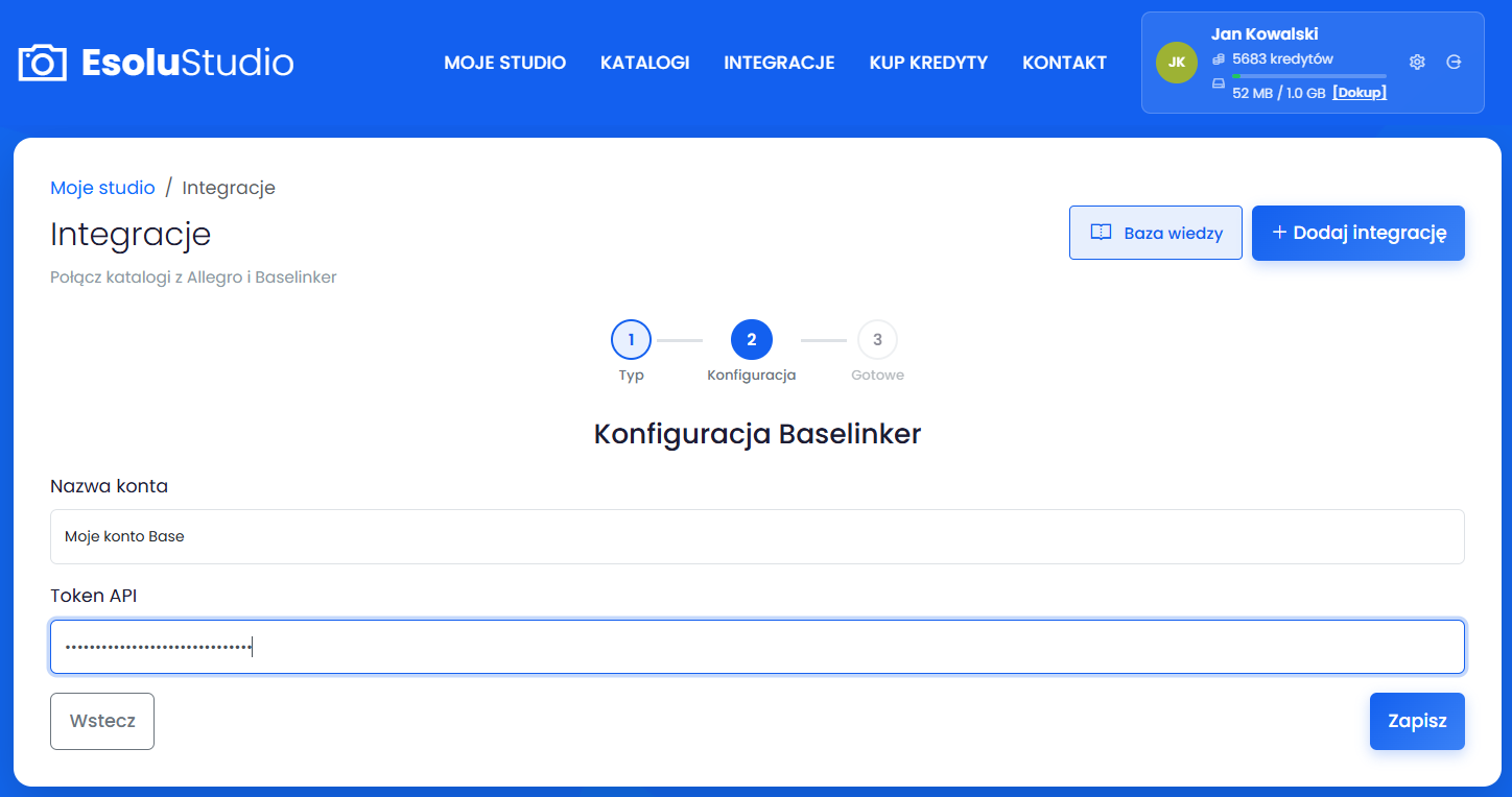 Zapisz token dostępu API.