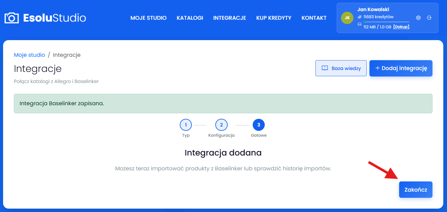 Zakończ dodawanie integracji 