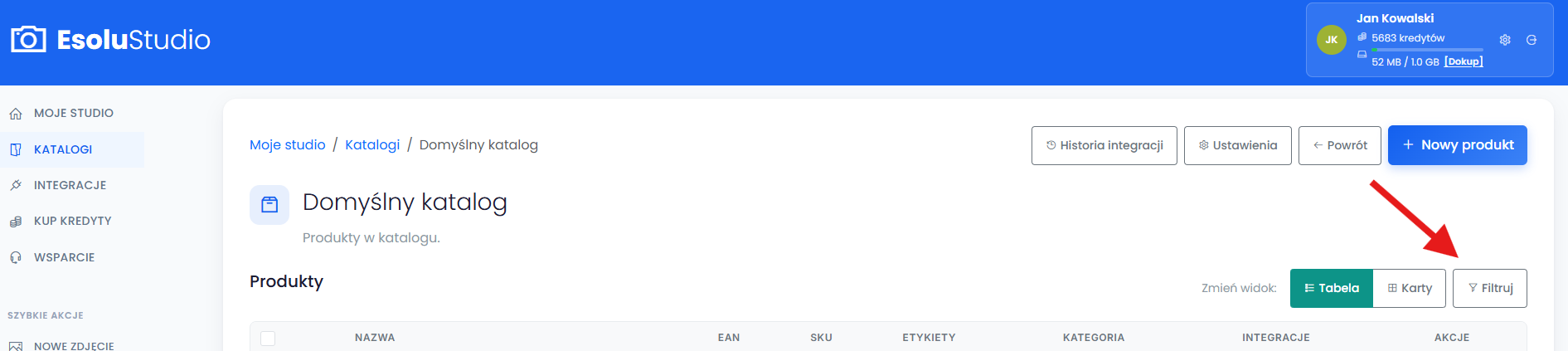 Otwórz zaawansowane filtry